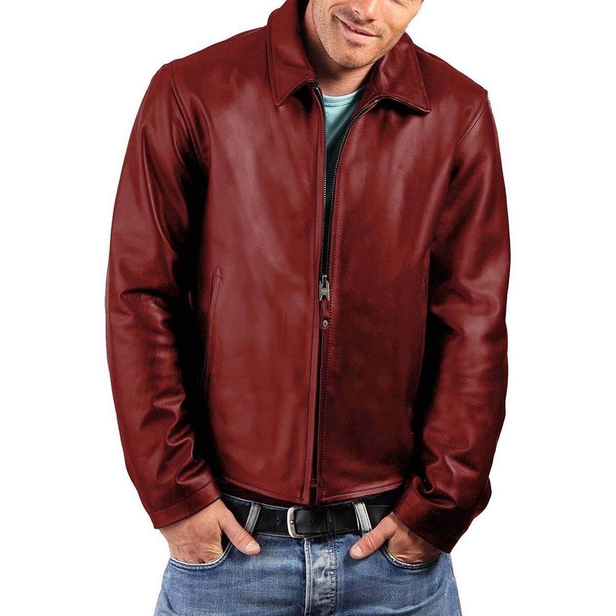 Mens Dark Red Color Motorcycle Leather Jacket