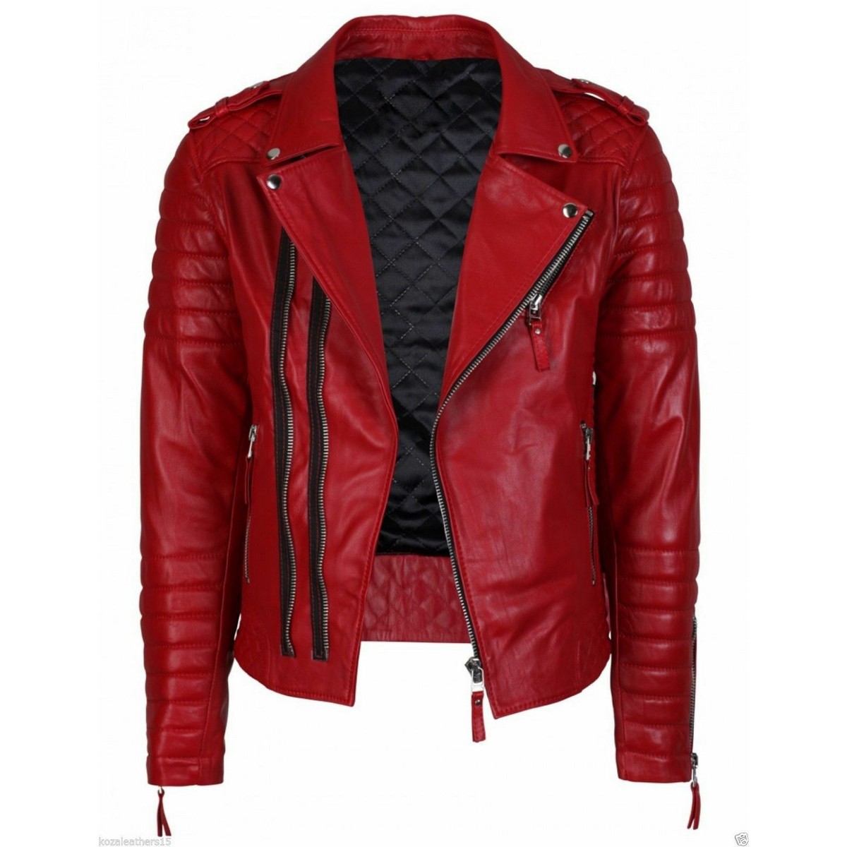 Mens Red Color Motorcycle Leather Jacket