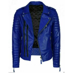Blue Color Biker Leather Jacket for Men