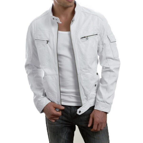 Mens White Color Motorcycle Leather Jacket