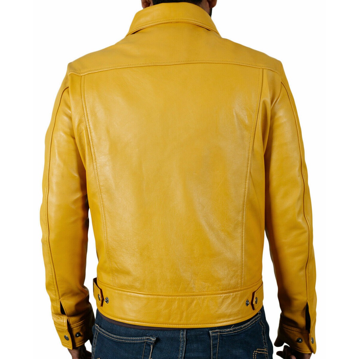 Mens Yellow Color Motorcycle Leather Jacket