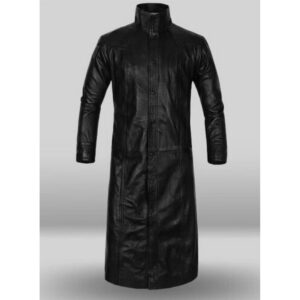 Black Color Leather Trench Coat For Men