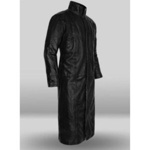 Mens Black Color Leather Trench Long Coat