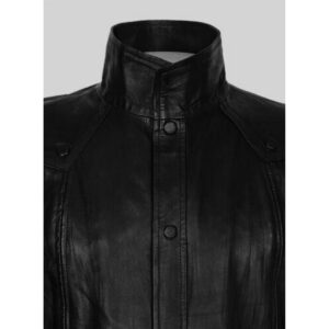 Mens Black Color Leather Trench Long Coat