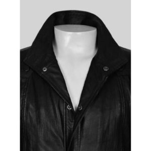 Mens Black Color Leather Trench Long Coat