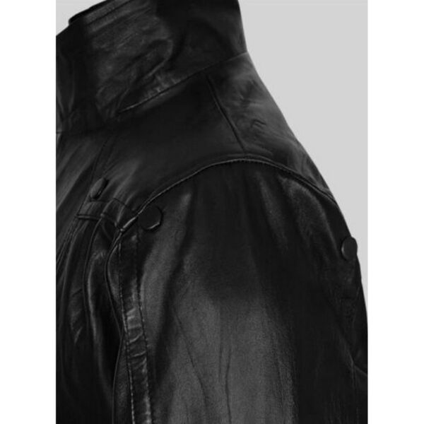 Mens Black Color Leather Trench Long Coat