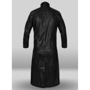 Mens Black Color Leather Trench Long Coat