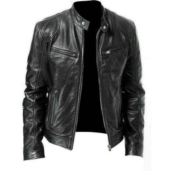 Men's Black Genuine Lambskin Motorcycle Leather Jacket