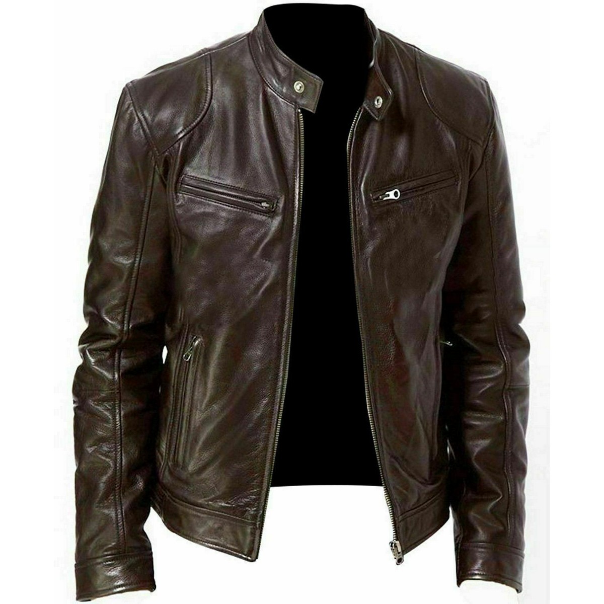 Men's Brown Genuine Lambskin Motorcycle Leather Jacket