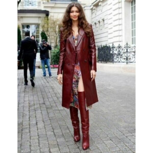 Best Selling Women's Burgundy Lambskin 100% Genuine Leather Long Trench Coat