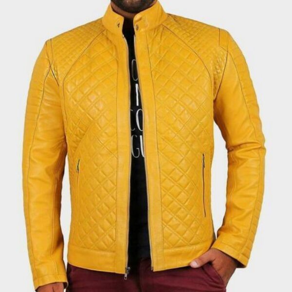 Men's Yellow Genuine Lambskin Motorcycle Leather Jacket