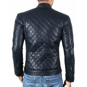 Men's Navy Blue Genuine Lambskin Motorcycle Leather Jacket