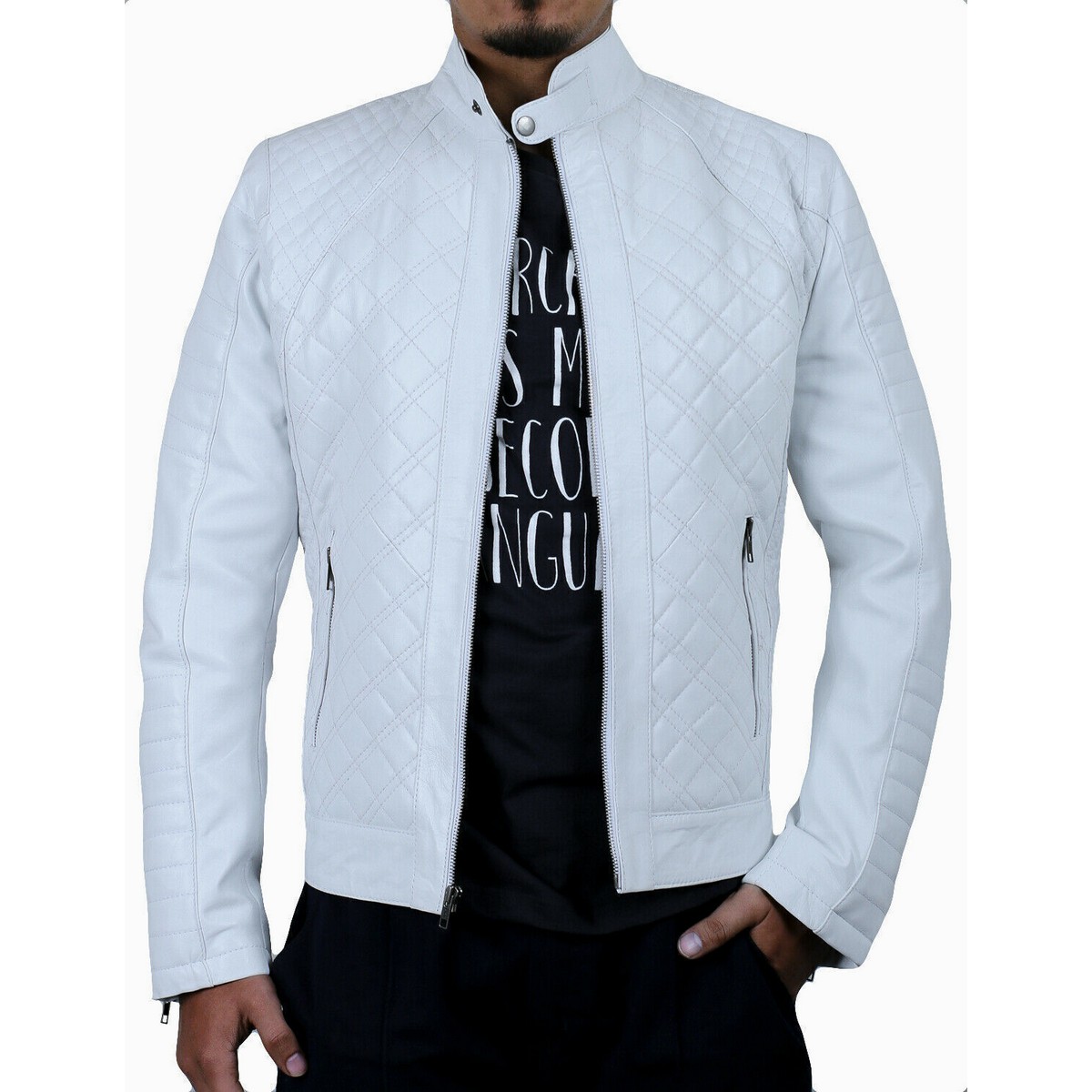 Men's White Genuine Lambskin Motorcycle Leather Jacket