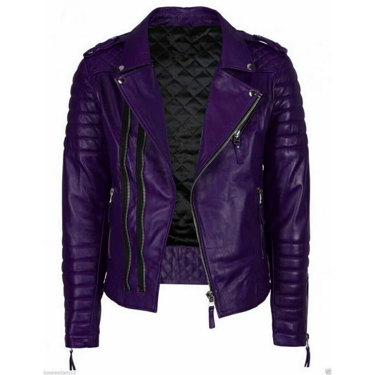 Mens Purple Color Motorcycle Leather Jacket