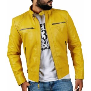 Men's Yellow Genuine Lambskin Motorcycle Leather Jacket