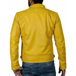 Men's Yellow Genuine Lambskin Motorcycle Leather Jacket