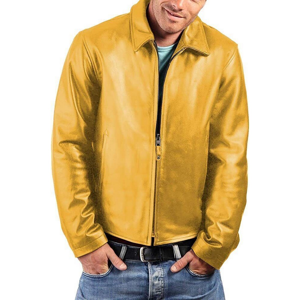 Men's Yellow Genuine Lambskin Motorcycle Leather Jacket