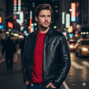 Zafy Black Biker Leather Jacket for Men - Lambskin - Image 1