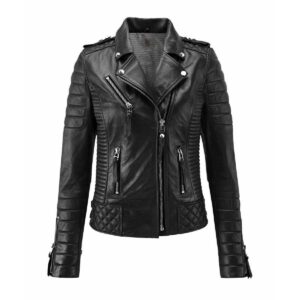 Black Color Biker Leather Jacket For Women