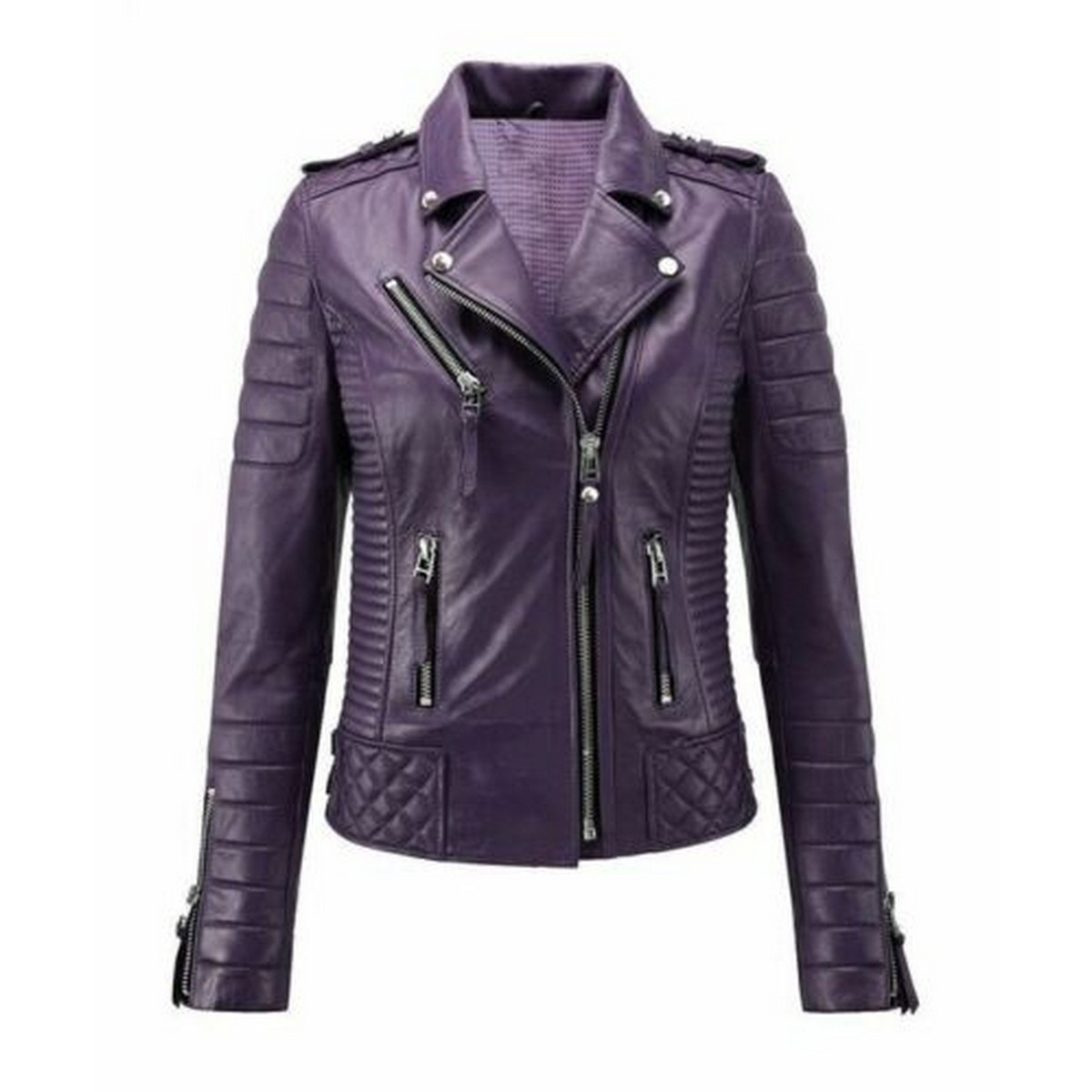 Womens Purple Color Biker Leather Jacket