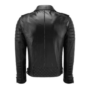 Authentic Luxury Men's Black 100% Real Lambskin Leather Biker Jacket - Image 2