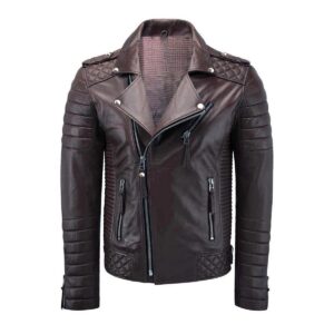 Authentic Luxury Men's Brown 100% Real Lambskin Leather Biker Jacket - Image 1