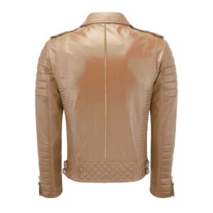 Authentic Luxury Men's Camel Beige 100% Real Lambskin Leather Biker Jacket - Image 2