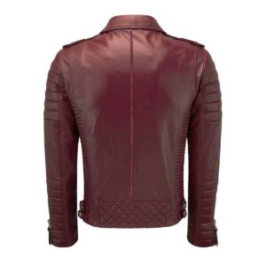 Authentic Luxury Men's Dark Red 100% Real Lambskin Leather Biker Jacket - Image 2