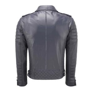 Authentic Luxury Men's Gray 100% Real Lambskin Leather Biker Jacket - Image 2