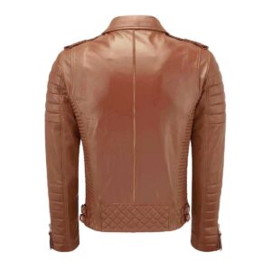 Authentic Luxury Men's Tan 100% Real Lambskin Leather Biker Jacket - Image 2