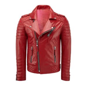 Authentic Luxury Men's Red 100% Real Lambskin Leather Biker Jacket - Image 1