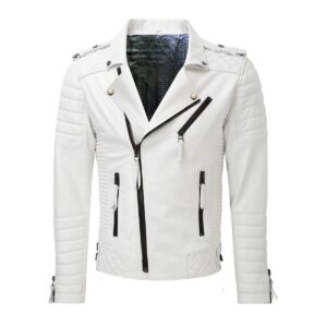 Authentic Luxury Men's White 100% Real Lambskin Leather Biker Jacket - Image 1