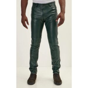 Dark Green Color Leather Pant For Men