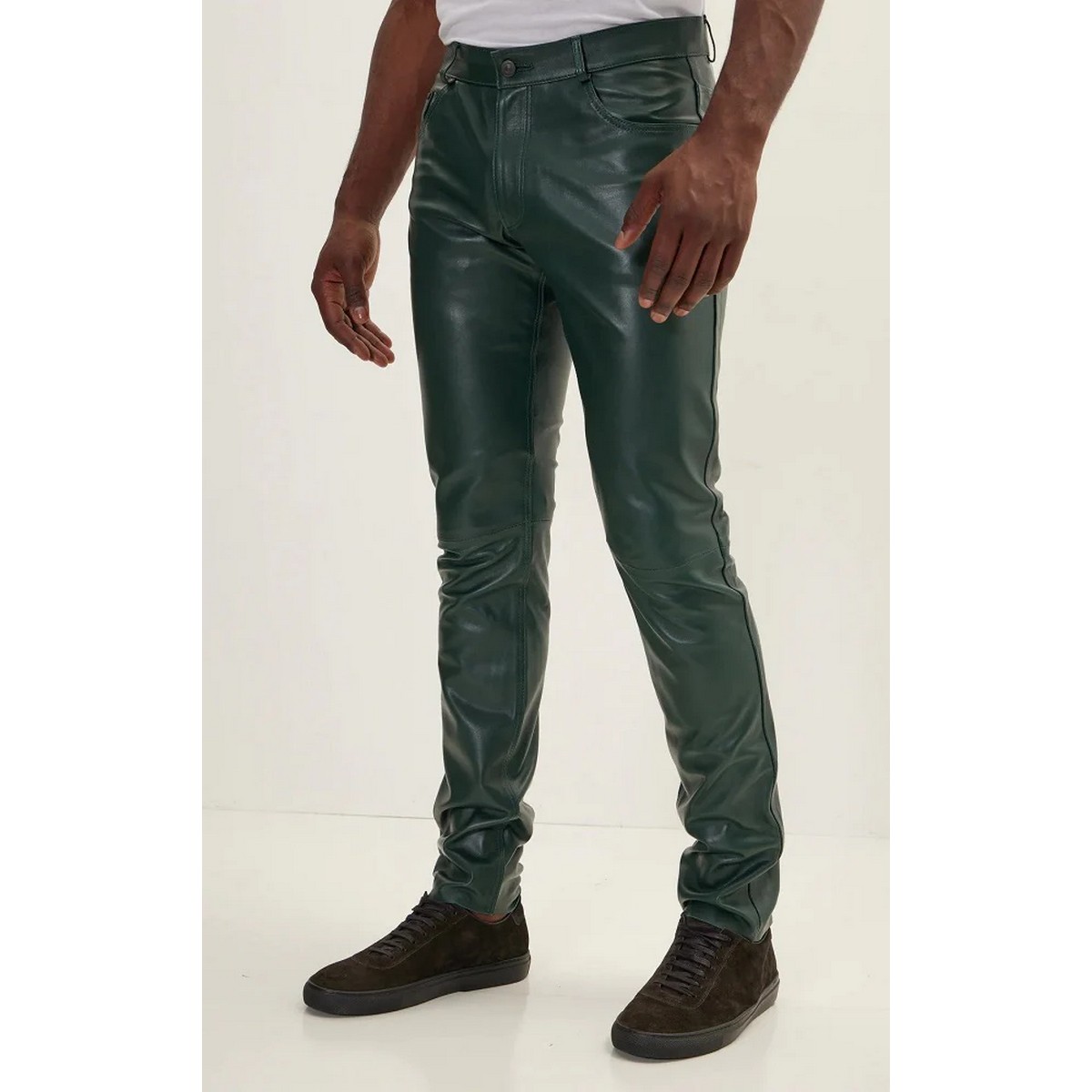 Dark Green Color Leather Pant For Men