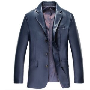 Classic New Men's Navy Blue Pure Lambskin Leather Blazer Soft 3 Button Coat Blazer - Image 1