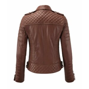 Tan Color Biker Leather Jacket For Women