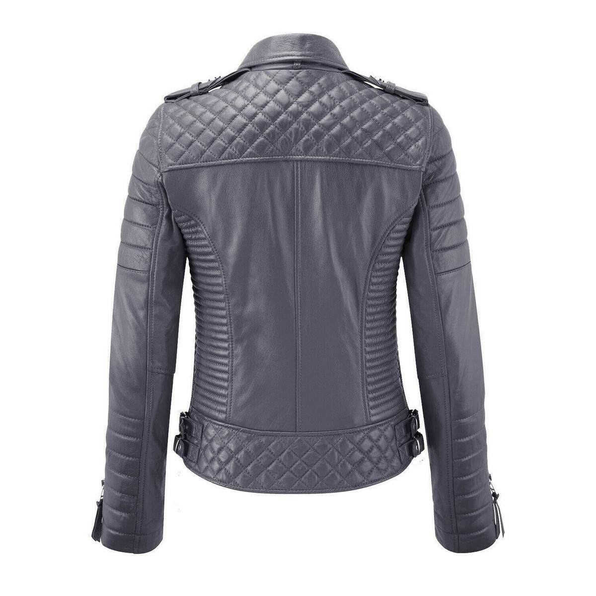 Womens Gray Color Biker Leather Jacket