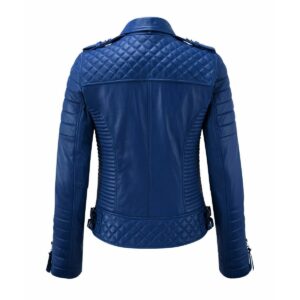 Blue Color Biker Leather Jacket For Women