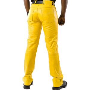 Authentic Luxury Men's Yellow Leather Pant Pure Soft Sheepskin 5 Pocket Stylish Casual Leather Pant - Image 3