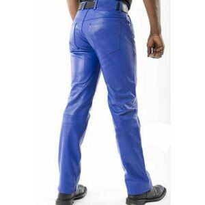Authentic Luxury Men's Blue Leather Pant Pure Soft Sheepskin 5 Pocket Stylish Casual Leather Pant - Image 3