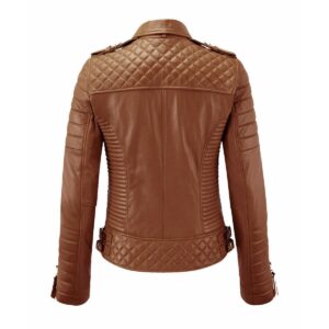 Tan Color Biker Leather Jacket For Women