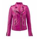 Womens Rani Pink Color Biker Leather Jacket