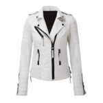 Womens White Color Biker Leather Jacket