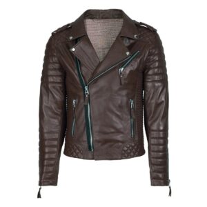 Men's Brown Genuine Lambskin Leather Biker Jacket - Image 1