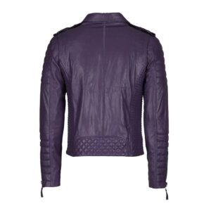 Men's Purple Genuine Lambskin Leather Biker Jacket - Image 2