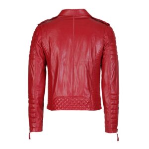 Men's Red Genuine Lambskin Leather Biker Jacket - Image 2