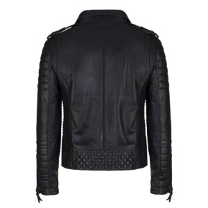 Men's Black Genuine Lambskin Leather Biker Jacket - Image 2
