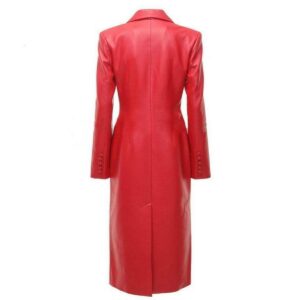 Women's Genuine Red Lambskin 100% Real Leather Long Trench Coat - Image 2