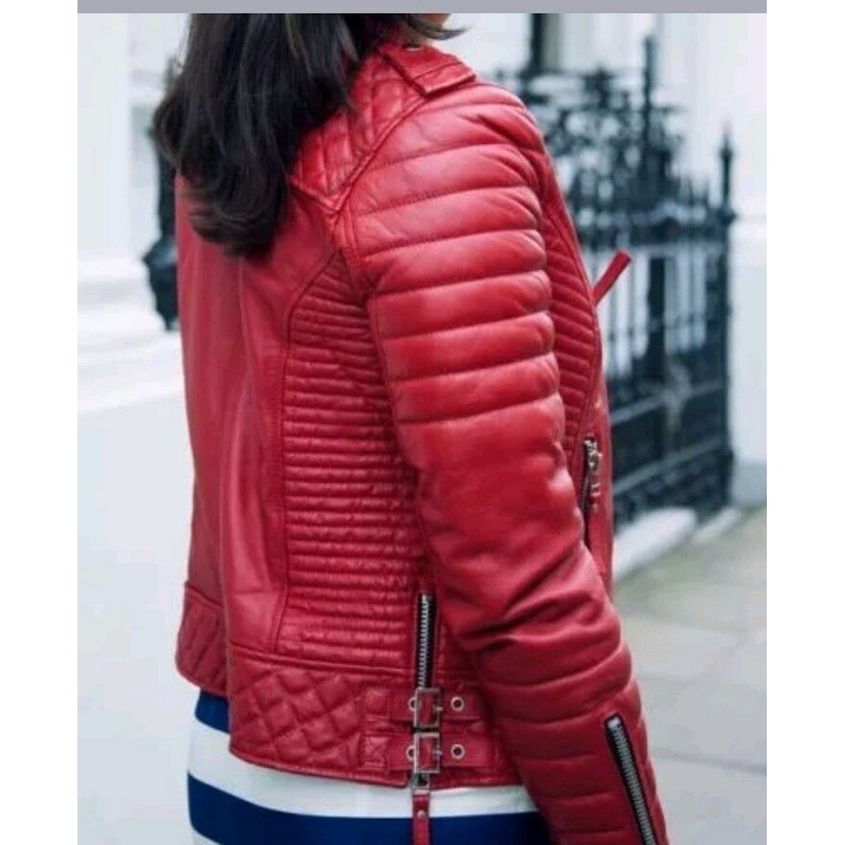 Red Color Biker Leather Jacket For Women