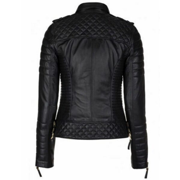 Womens Black Color Biker Golden Zipper Leather Jacket